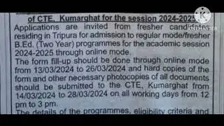 Tripura Government B.Ed & M.Ed notification 2024