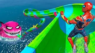 Spiderman in water slides/Epic Ragdoll Physics/ GTA 5 Ep.127 