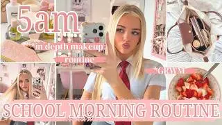 5AM SCHOOL MORNING ROUTINE | GRWM | in depth makeup tutorial 💫