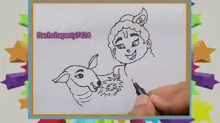Krishna and Cow drawing | Krishna playing with cow | Janmashtami 2025 drawing for kids