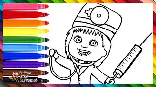 Draw and Color Masha Acting as a Doctor 👧🏼👩‍⚕️🩺💉 Drawings for Kids