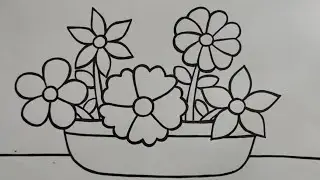 Cara Menggambar Bunga || Menggambar Bunga dan Vas || Flower Drawing