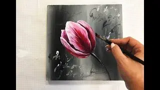 How to draw easy flowers painting / Demonstration /Acrylic Technique on canvas by Julia Kotenko