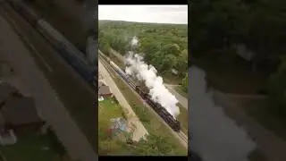 Drone pacing Pere Marquette 1225 steaming through Lake George, MI, in 2019.