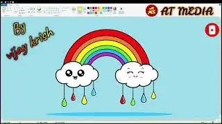 8.How to Draw a Rainbow and Clouds with Raindrops Easy 🌈🌧 in MS paint #mspaintcutedrawings