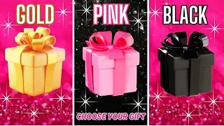 Choose YOUR gift 🎁💖😍🤮 3 gift box challenge Gold, Pink or Black #foodquiz #chooseyourgift #quiz