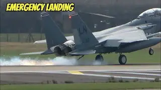 F15 Strike Eagle Emergency Landing with Arrestor Cable