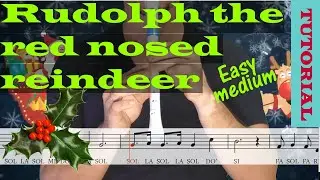 Rudolph the red nosed reindeer (Rodolfo el reno)-Tutorial flauta con partitura| Karaoke instrumental