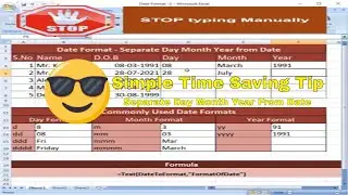Simple Time Saving Tip to split Day Month Year from Date in Excel