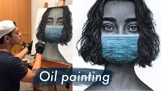 Painting a black and white portrait with a colorful seascape!
