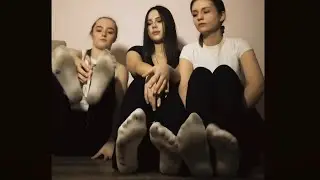 Three giantess girls trample small doll
