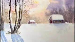 Снежная Зима Акварелью.  Snow and Winter in watercolour