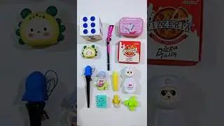 creative stationery items- pencil sharpener, pizza eraser, unicorn case, pen, #craft #stationery