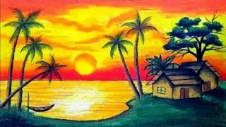 सूर्योदय के समय के दृश्य का चित्र बनाना सीखें आसानी से / How to Learn drawing Sunset Scenery