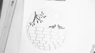 How to draw natural bricks with two birds || with shining sun|| 2021