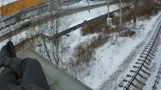 Russian Trainsurfing: back trainsurf, roof. Winter trainsurf for relaxation