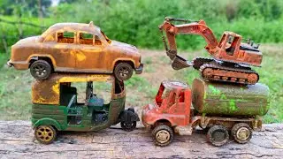 Muddy Auto Rickshaw, Tractor, Water Tank Jcb River Jump Muddy Cleaning | Muddy Auto Rickshaw | Toys