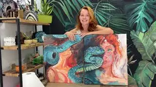 Диптих змея и девушки рисуем акрилом