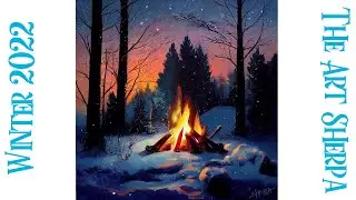 Campfire in winter 🎄☃️❄️ How to paint acrylics for beginners: A step-by-step tutorial