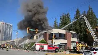 Surrey crews battle 3-alarm commercial structure fire in Surrey, BC