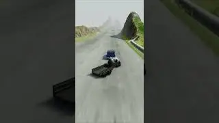 Спуск с горы с 3 прицепами - BeamNG Drive