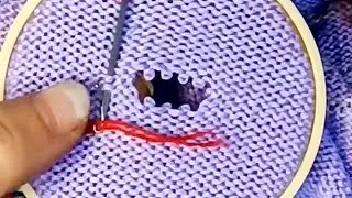 How to Easily Fix a Hole of the Purl Stitches on a Knitted Sweater at Home