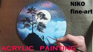 Acrylic painting for beginner / easy landscape painting / tutorial / step by step / აკრილით ხატვა