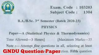 Gndu BA / Bsc 3rd Semester Physics Question Paper || Bsc 3rd Semester Physics Question Paper