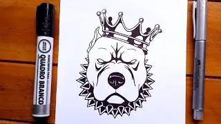 How to draw a Dog: pit bull Bravo With crown