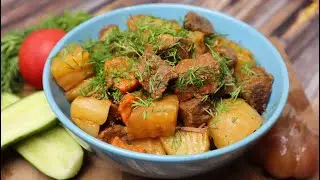 Тушеное мясо в банке с овощами, получается как из печи/Проще простого!