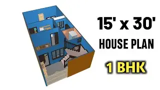 15 x 30 feet house plan | 3D house design | 1 BHK house plan | Urdu - Hindi