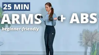 25 Minute Dumbbell ARMS & ABS Workout at Home | 2 in 1 Workout | No Talking Workout | No Pushups