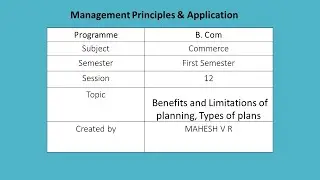 Benefits and Limitations of planning and Types of plans