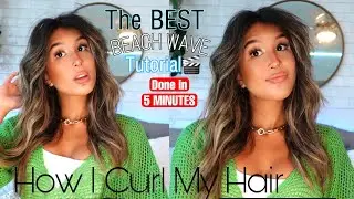 HOW TO DO THE EASIEST BEACH WAVE CURLS IN 5 MINUTES// TUTORIAL- using Curling Iron Loose Waves