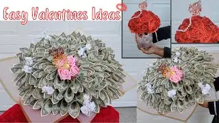Easy money flower bouquet tutorial | Quick And Easy DIY Valentines Day Gift Ideas
