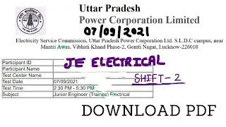 UPPCL JE ELECTRICAL 07/09/2021 SHIFT TWO | UPPCL JE 2021