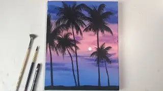 Acrylic Painting for Beginners on Canvas | Calm Sunset Palm Tree| Acrylic Painting Easy Step by Step