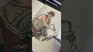 Drawing Indiana Jones!!🤠🔥✍️ #comicart #indianajones #inksketch #copicmarkers #shorts