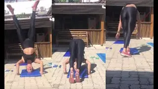 BEAUTIFUL HANDSTAND YOGA IN TIGHT SPANDEX LEGGINGS