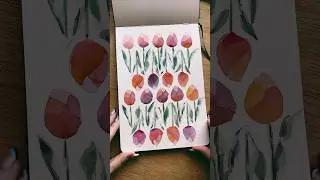 Layered watercolor tulips for your sketchbook that look like stained glass