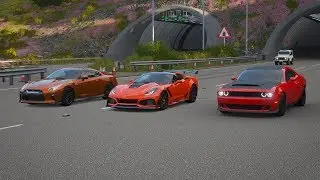 Forza Horizon 4 Drag race: Corvette C7 Zr1 2019 vs Dodge Challenger SRT Demon vs Nissan GTR 2017
