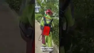 Worker is using our electric hedge trimmer  