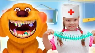 Настя как доктор лечит домашних животных в игре Furry pet Hospital