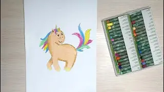 Восковые мелки или масляная пастель. Единорог.
