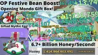 [900 Bil] OP Honeyday Festive Bean Boost + Opening Mondo (14th) Gift Box! Roblox Bee Swarm Simulator