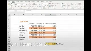 How to Sum Hours Over 24 in Excel - Time Sheet Example - Format Fix and Tutorial Excel/Google Sheets