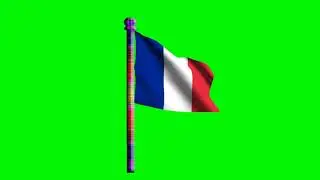 France 3D Flag Pole Animation Green Screen