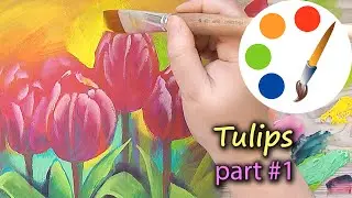One Stroke, Paint tulips with a flat angle brush, part 1