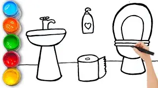 how to draw a bathroom with fun coloring for kids and toddlers