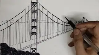 How to draw one point perspective || Golden gate bridge || Beginners perspective drawing|